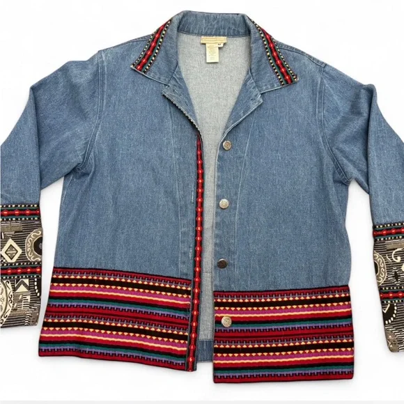 Vintage Coldwater Creek Southwestern Denim Tapestry Jacket Made in USA Size M - Picture 5 of 6